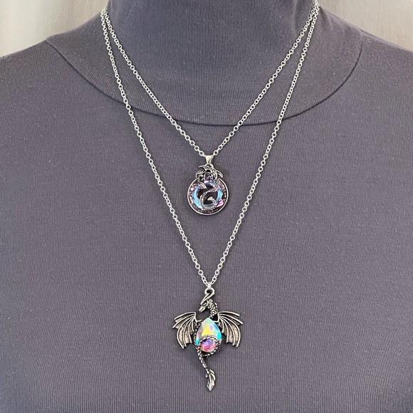 “Smaug in Flight" Dragon Handmade 2-Layer Necklace Tolkien, Empyrean Fourth Wing - Picture 2 of 16